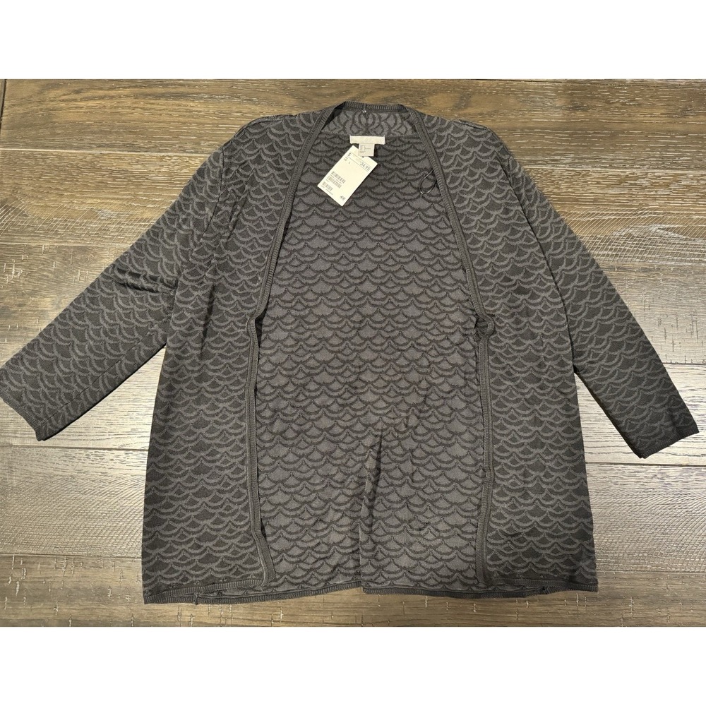 NWT H&M Womens Size Large L Gray Scallop Pattern Open Front Cardigan Sweater